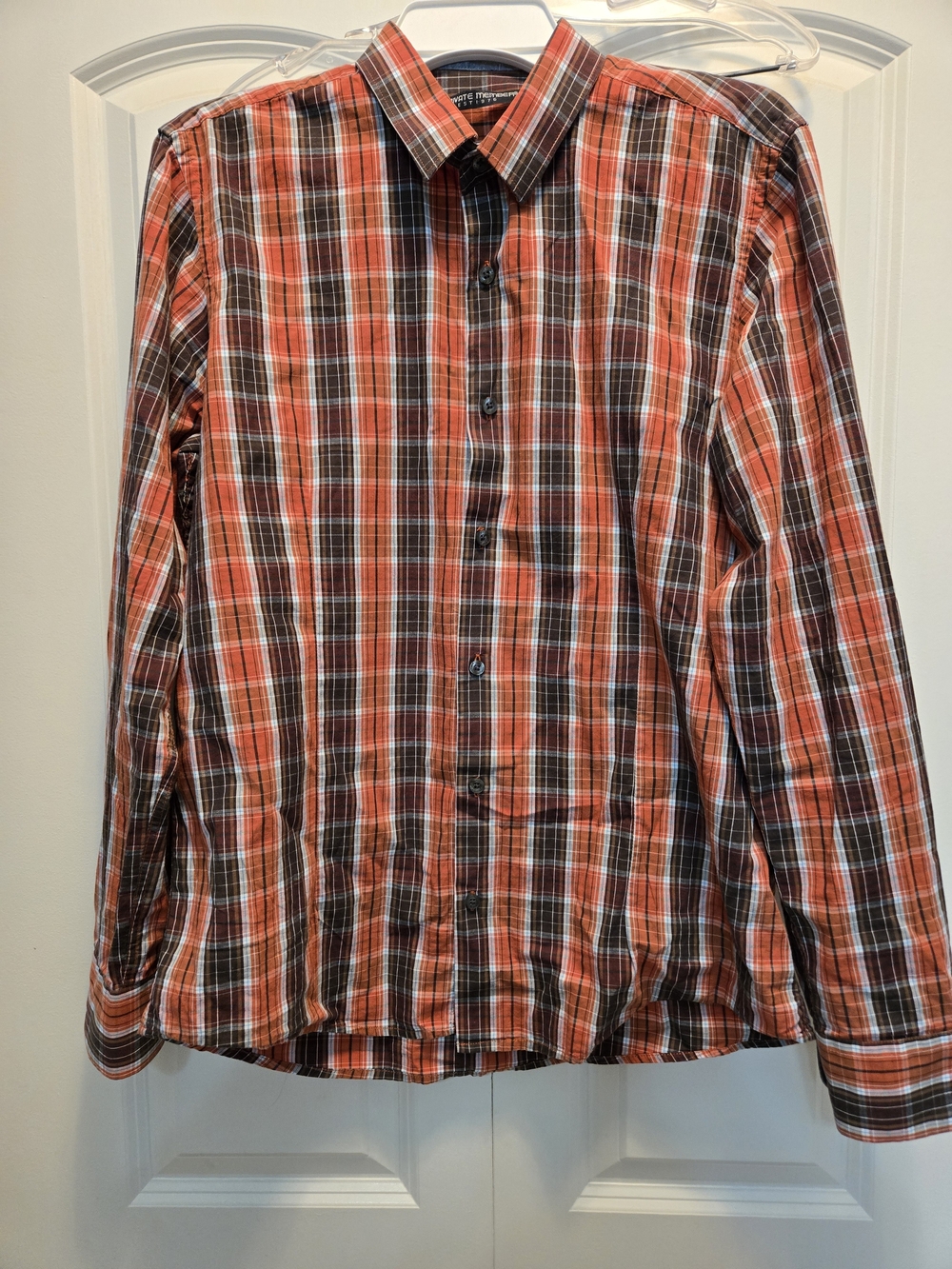 Private Member Men's Orange Plaid Button-Up Shirt Size M